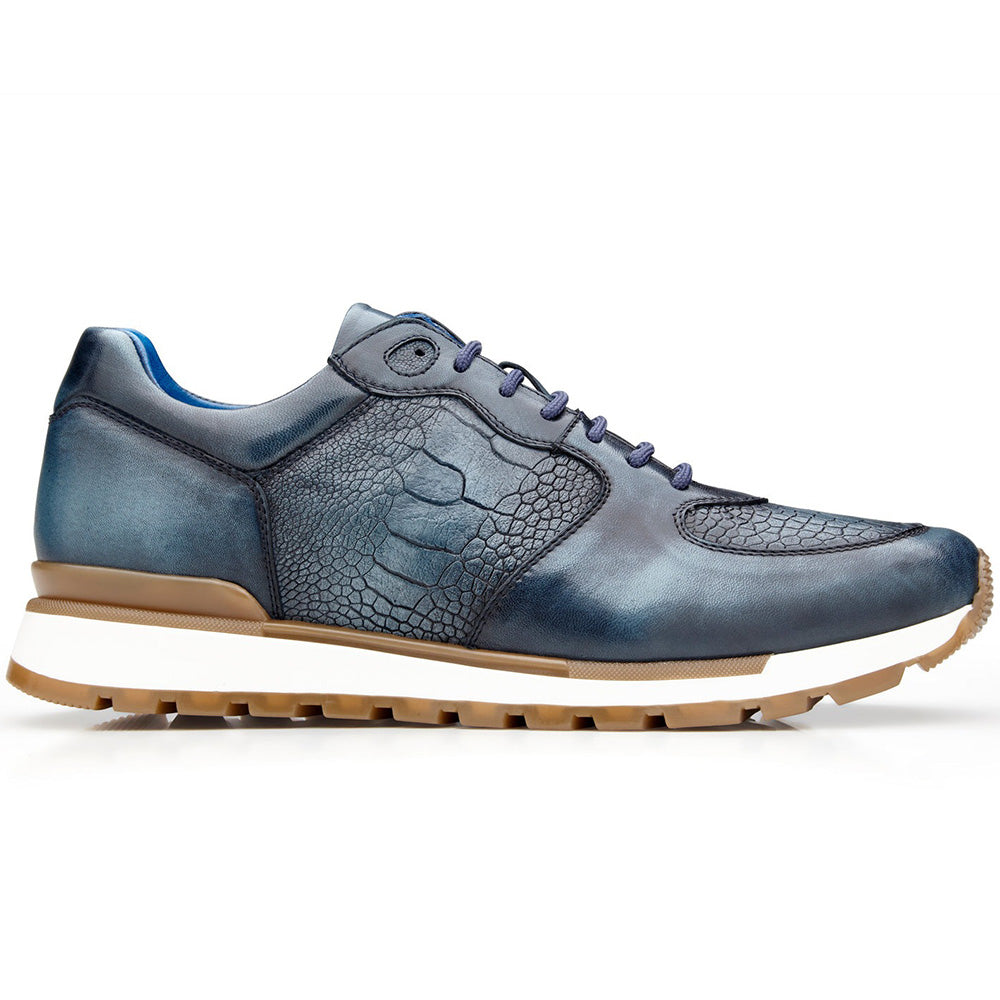 Belvedere Bobo Genuine Ostrich Leg / Calfskin Sneakers Antique Blue Safari