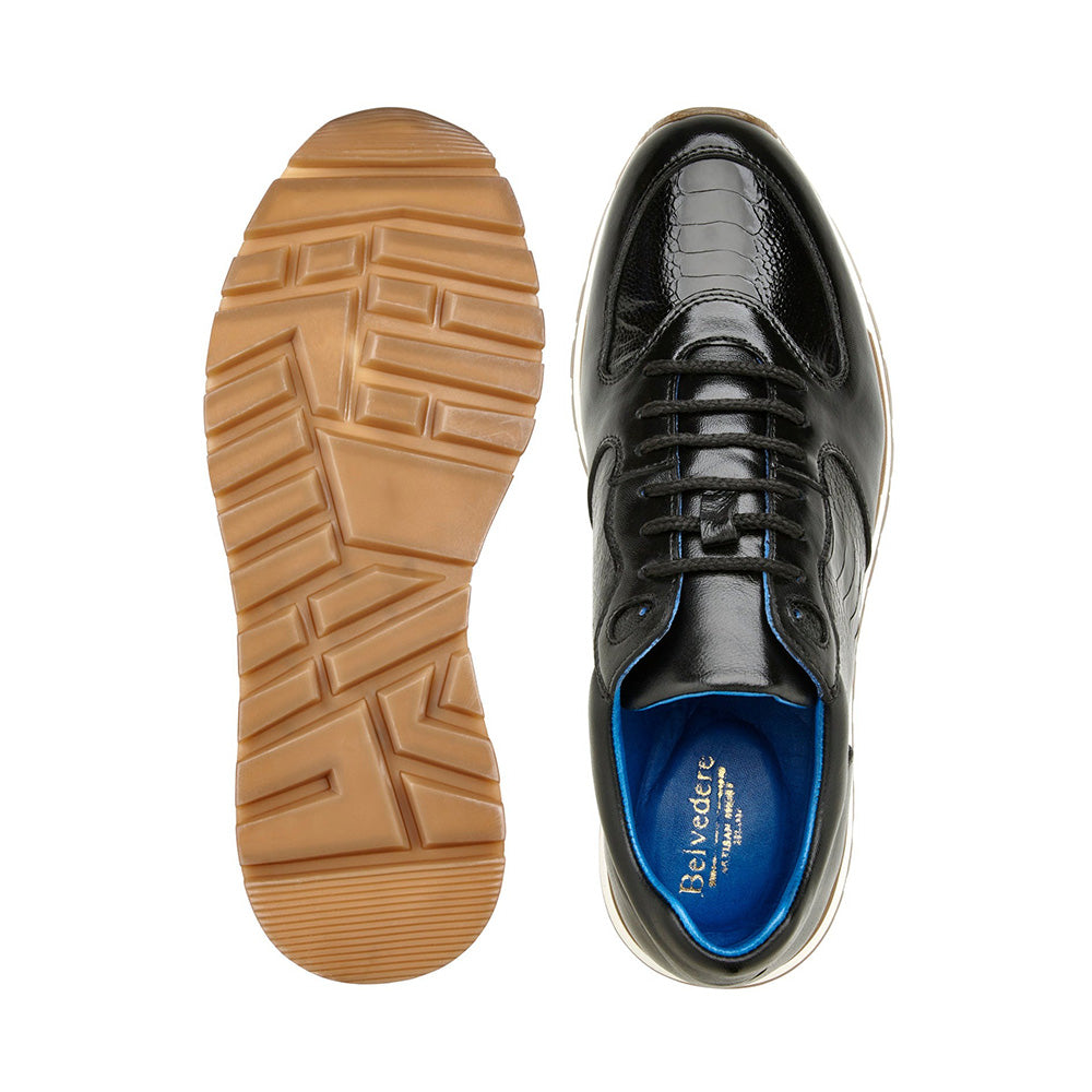 Belvedere Bobo Genuine Ostrich Leg / Calfskin Sneakers Black