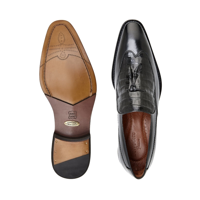 Belvedere Bosco Alligator & Calf Tassel Loafers Black