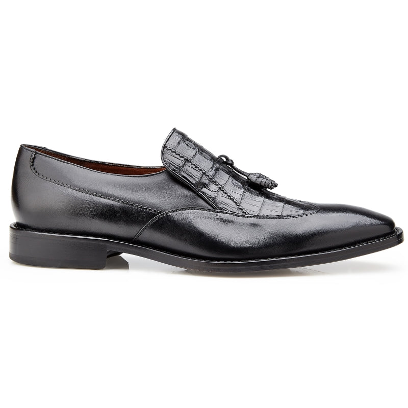 Belvedere Bosco Alligator & Calf Tassel Loafers Black