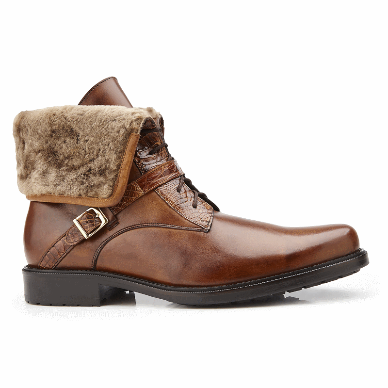 Belvedere Bosco Calfskin & Alligator Boots Antique Almond