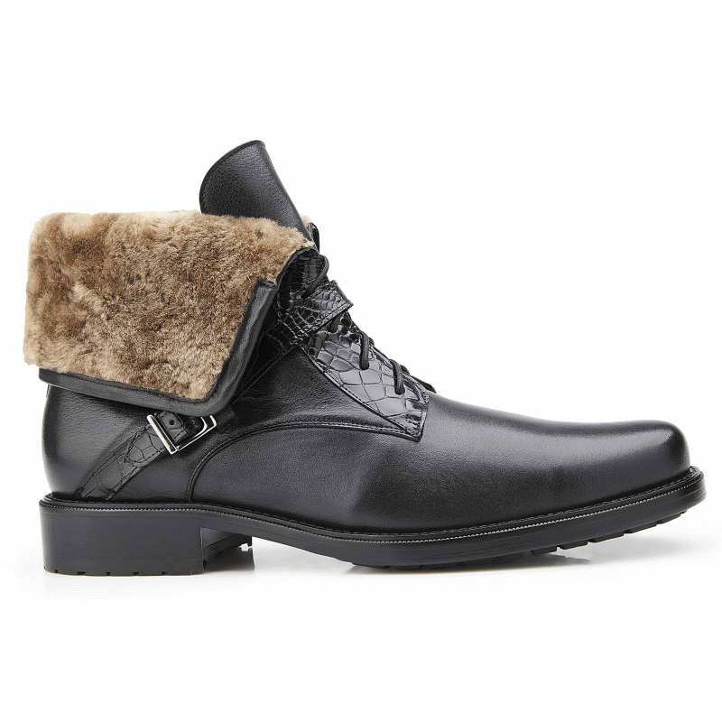 Belvedere Bosco Calfskin & Alligator Boots Black