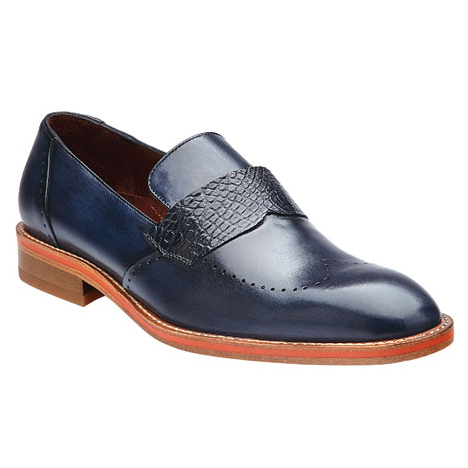 Belvedere Bruno Alligator & Calfskin Wingtip Loafers Antique Blue