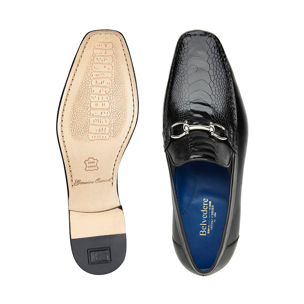 Belvedere Bruno Ostrich & Italian Calfskin Shoes Black (1026)