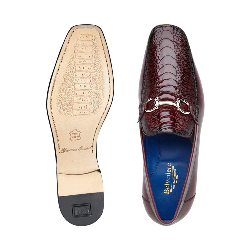 Belvedere Bruno Ostrich & Italian Calfskin Shoes Dark Burgundy (1026)
