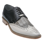 Belvedere Ciro Crocodile & Calfskin Wingtip Shoes Light Gray / Gray / Black
