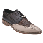 Belvedere Ciro Crocodile & Calfskin Wingtip Shoes Taupe / Tabac / Dark Brown