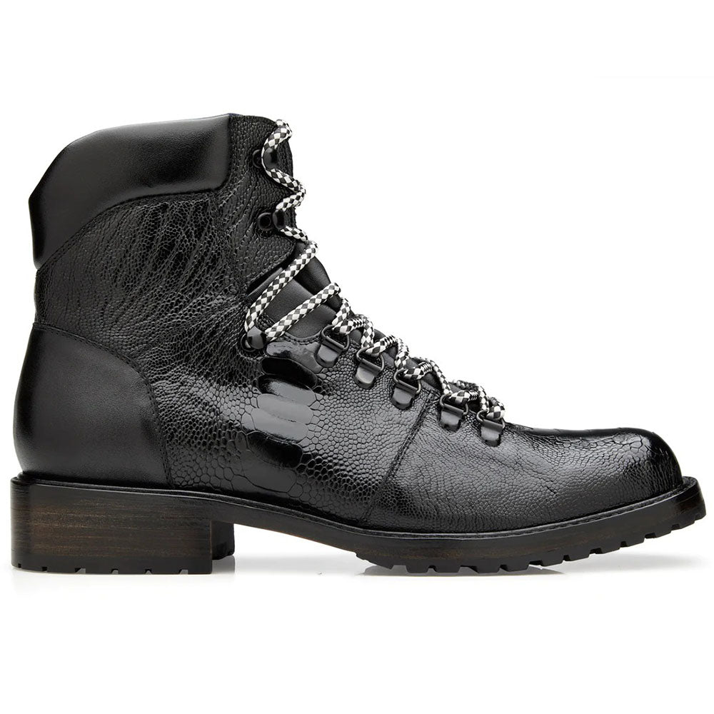 Belvedere Como Genuine Ostrich Leg / Italian Leather Hiker Boots Black