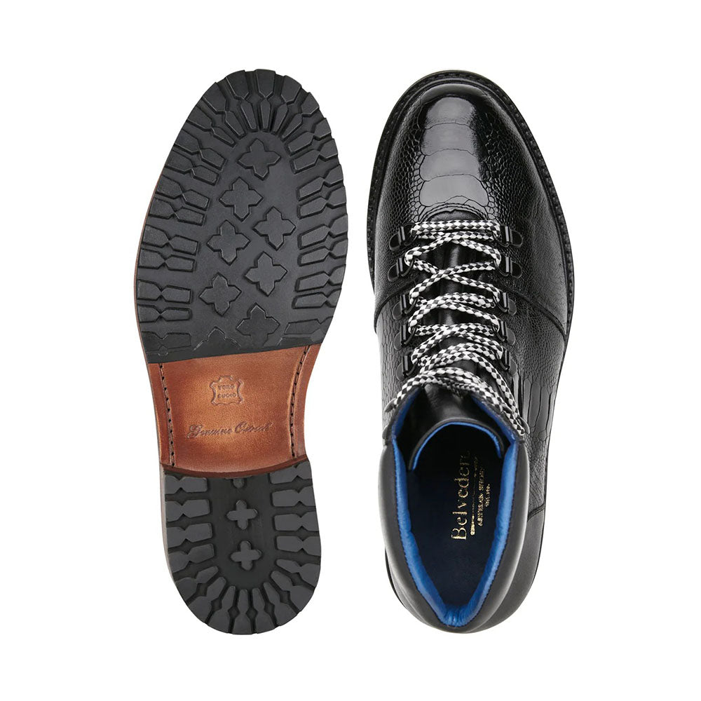 Belvedere Como Genuine Ostrich Leg / Italian Leather Hiker Boots Black