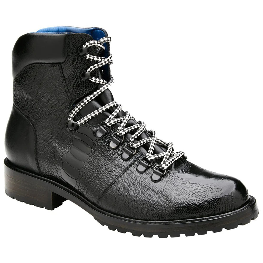 Belvedere Como Genuine Ostrich Leg / Italian Leather Hiker Boots Black
