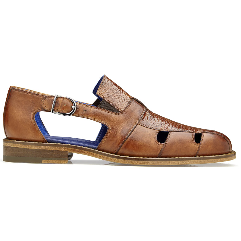 Belvedere Connors Ostrich & Calf Sandals Antique Honey