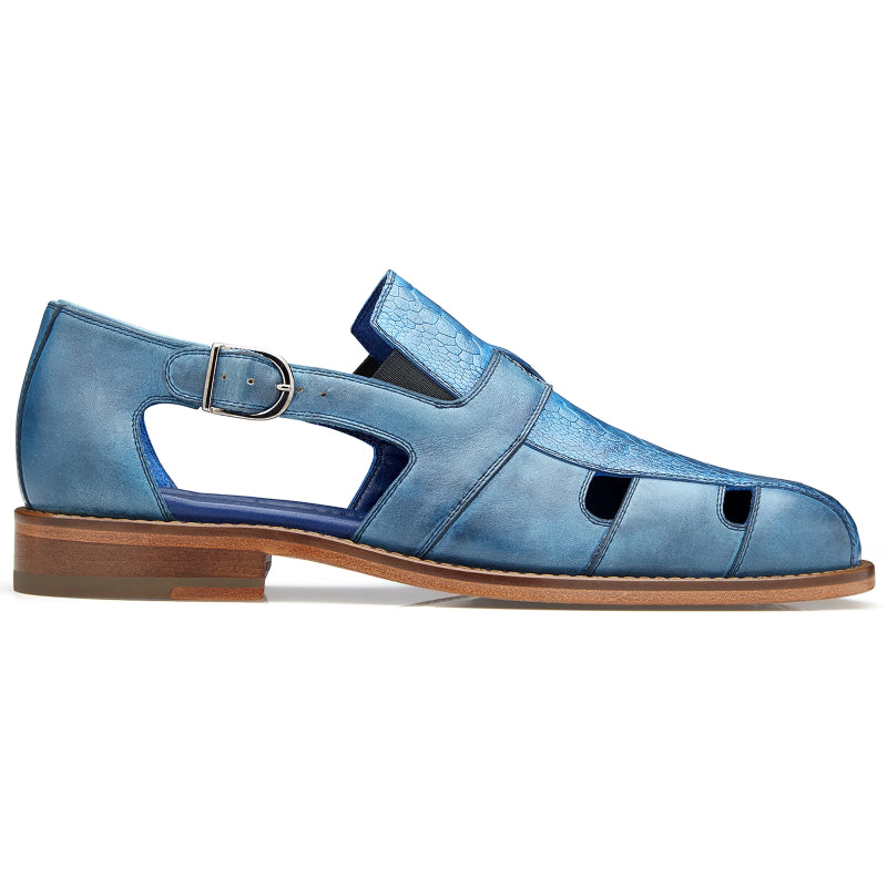 Belvedere Connors Ostrich & Calf Sandals Antique Ocean Blue