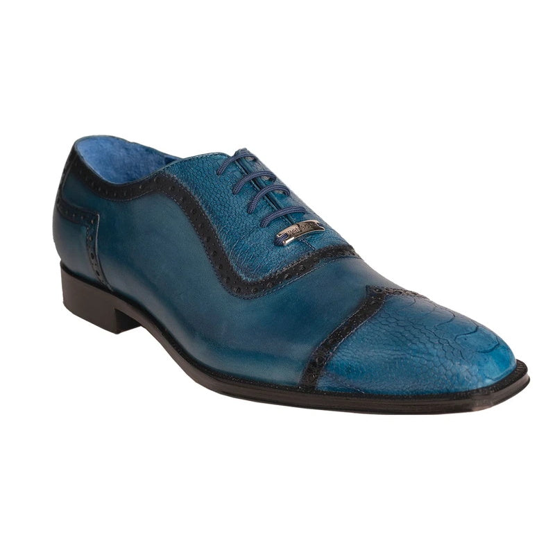 Belvedere Corey Ostrich & Calfskin Shoes Antique Blue Safari