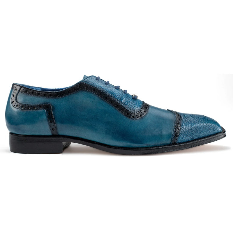 Belvedere Corey Ostrich & Calfskin Shoes Antique Blue Safari