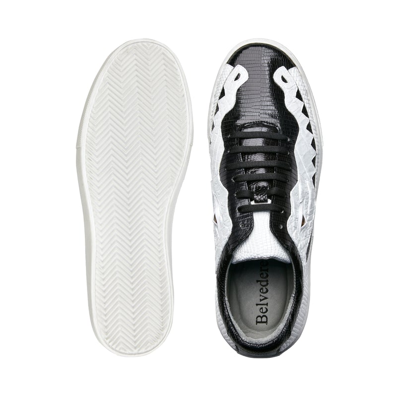 Belvedere Corona Crocodile & Lizard Sneakers Black / White