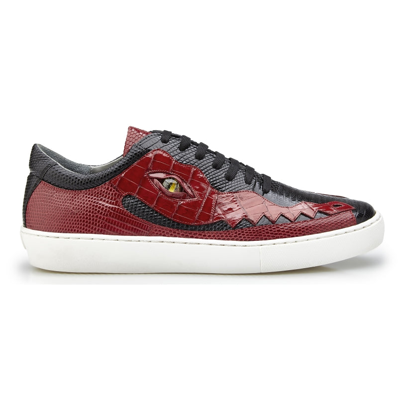 Belvedere Corona Crocodile & Lizard Sneakers Black / Red