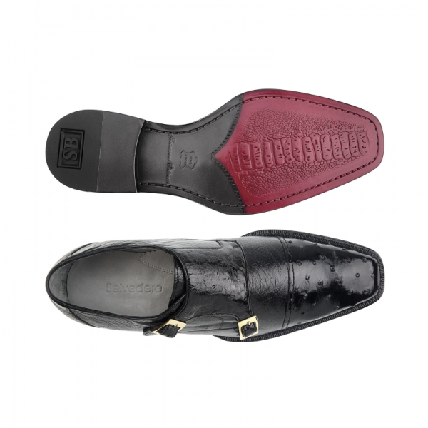 Belvedere Cotto Ostrich Double Monk Strap Shoes Black