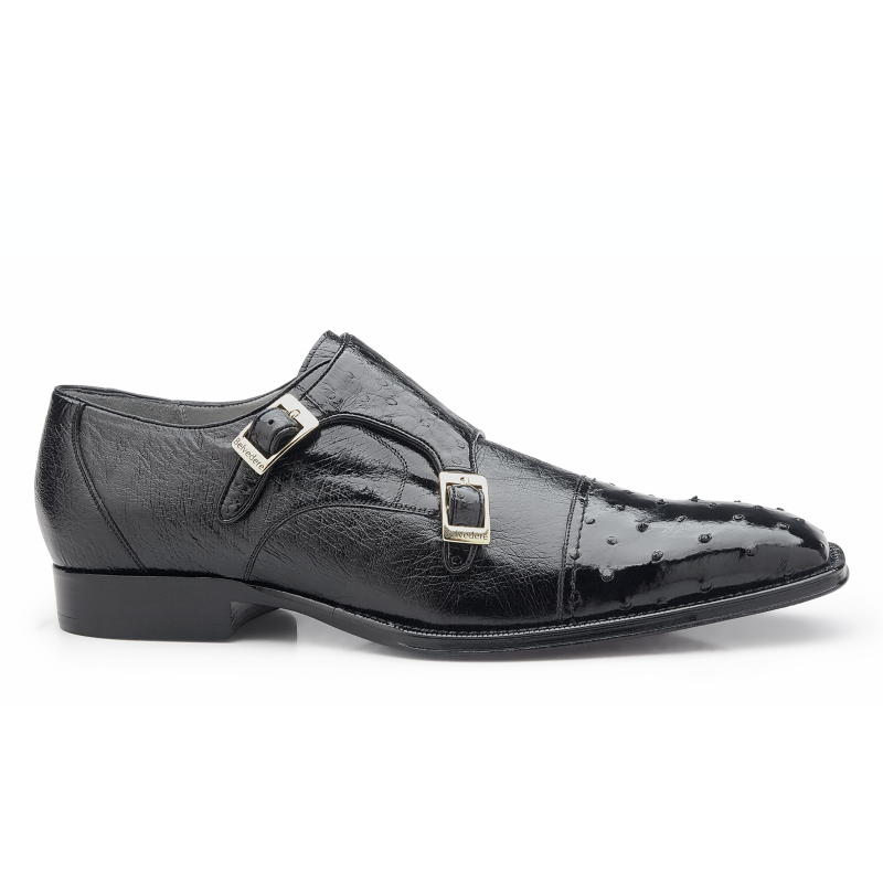 Belvedere Cotto Ostrich Double Monk Strap Shoes Black