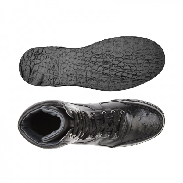 Belvedere Damian Ostrich & Calfskin High Top Sneakers Black