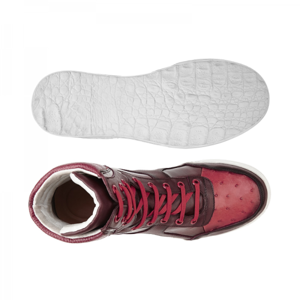 Belvedere Damian Ostrich & Calfskin High Top Sneakers Red