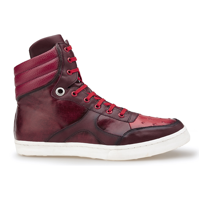 Belvedere Damian Ostrich & Calfskin High Top Sneakers Red