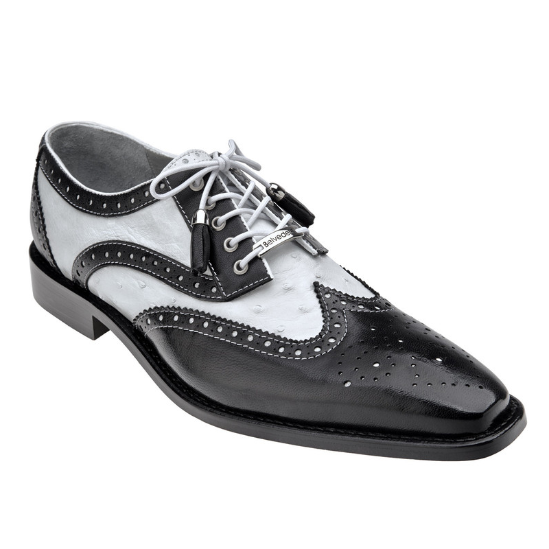 Belvedere Danilo Ostrich & Calfskin Wingtip Brogues Black/White