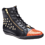 Belvedere Dante Crocodile & Calfskin Side Zipper Sneakers Black / Orange
