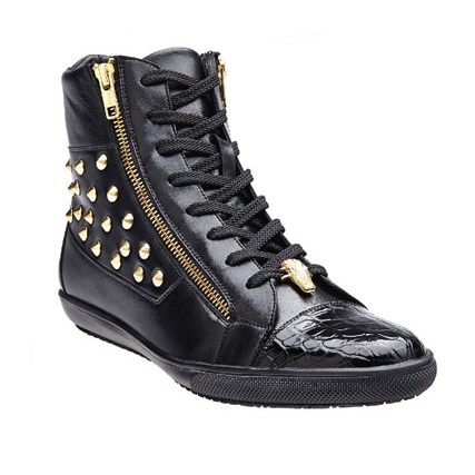 Belvedere Dante Crocodile & Calfskin Side Zipper Sneakers Black