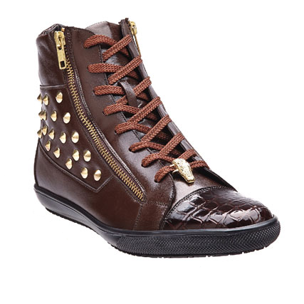 Belvedere Dante Crocodile & Calfskin Side Zipper Sneakers Brown