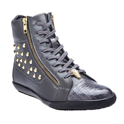 Belvedere Dante Crocodile & Calfskin Side Zipper Sneakers Spring Gray