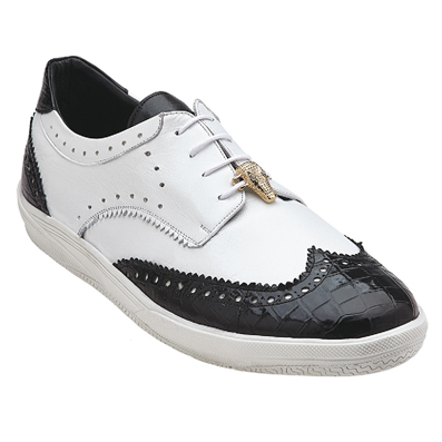 Belvedere Diego Calfskin & Crocodile Wingtip Sneakers Black / White