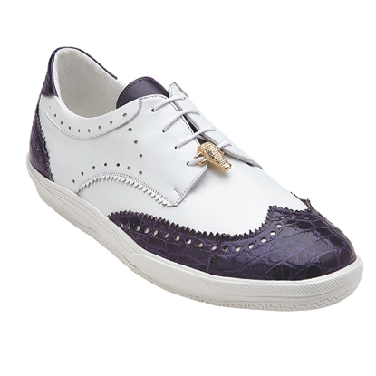 Belvedere Diego Calfskin & Crocodile Wingtip Sneakers Purple / White