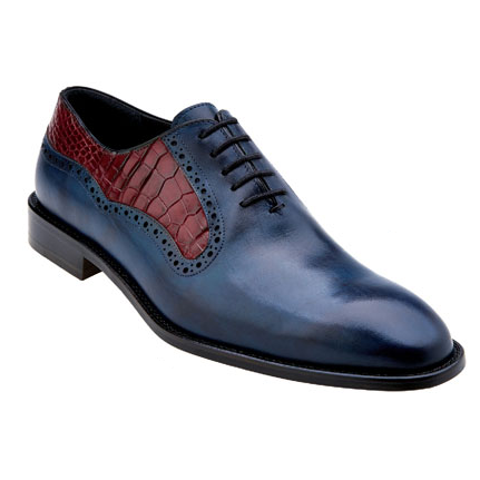 Belvedere Duccio Calfskin & Alligator Oxfords Antique Blue Safari / Wine