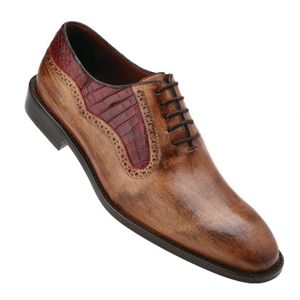 Belvedere Duccio Calfskin & Alligator Oxfords Antique Maple / Wine