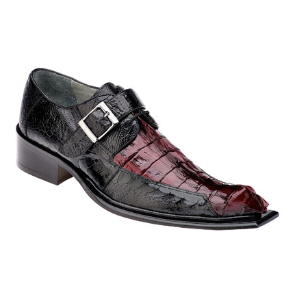 Belvedere Ebano Hornback & Ostrich Monk Strap Shoes Black/Scarlet