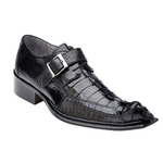 Belvedere Ebano Hornback & Ostrich Monk Strap Shoes Black