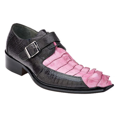 Belvedere Ebano Hornback & Ostrich Monk Strap Shoes Gray/Pink