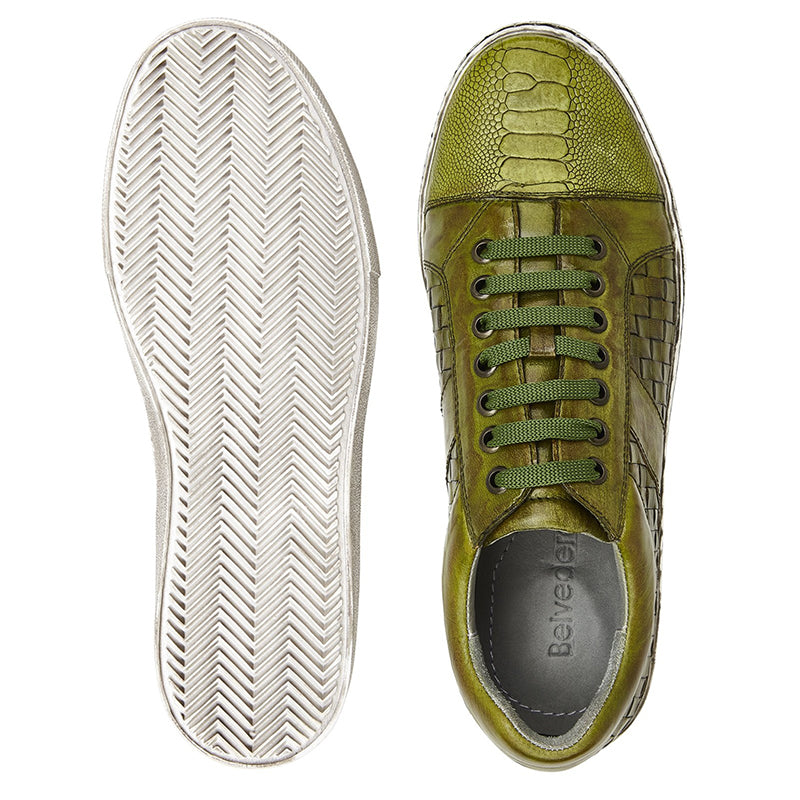 Belvedere Ecco Ostrich Woven Sneakers Antique Emerald