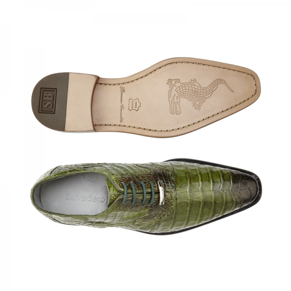Belvedere Edo Crocodile Oxfords Antique Emerald