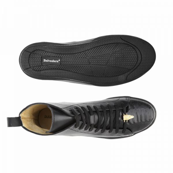 Belvedere Elio Calfskin & Ostrich High Top Sneakers Black