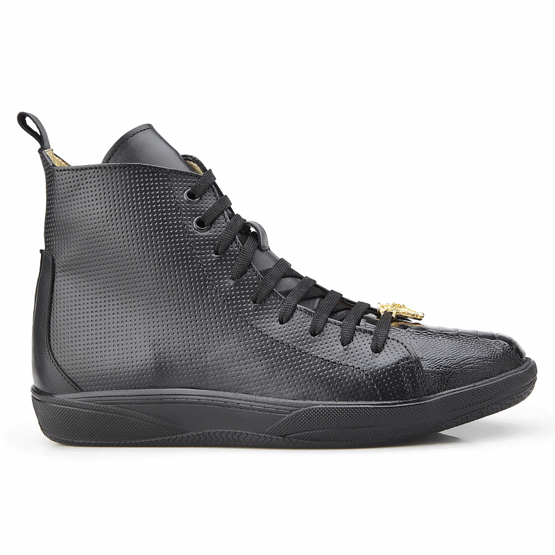 Belvedere Elio Calfskin & Ostrich High Top Sneakers Black