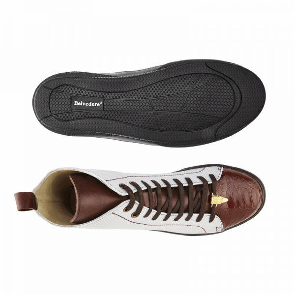 Belvedere Elio Calfskin & Ostrich High Top Sneakers Cognac / White