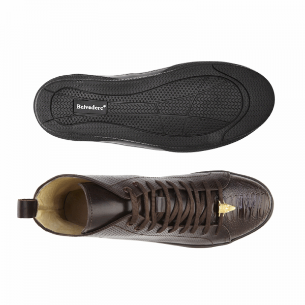 Belvedere Elio Calfskin & Ostrich High Top Sneakers Brown