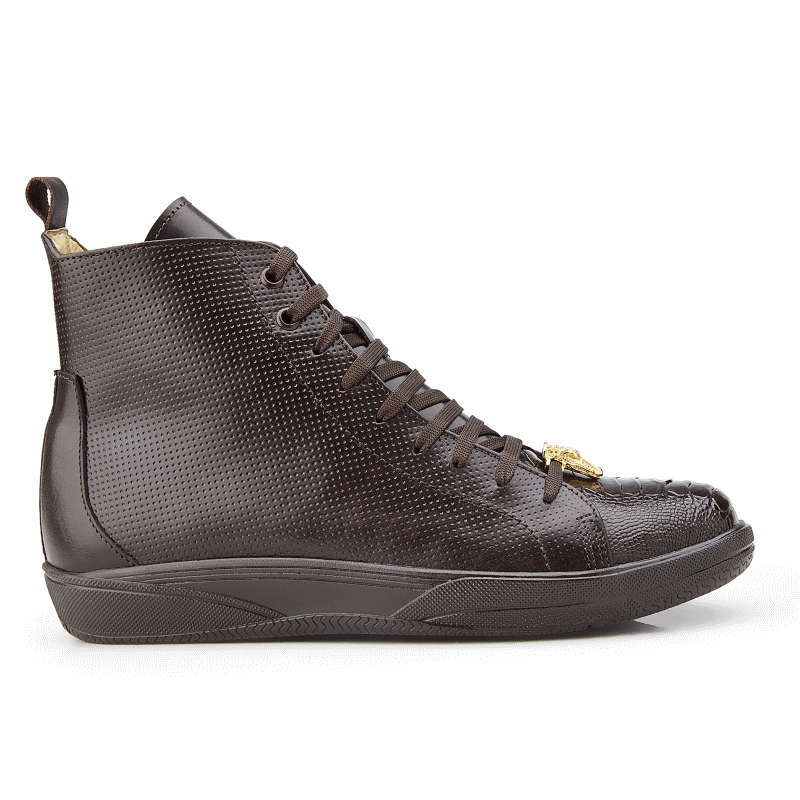 Belvedere Elio Calfskin & Ostrich High Top Sneakers Brown