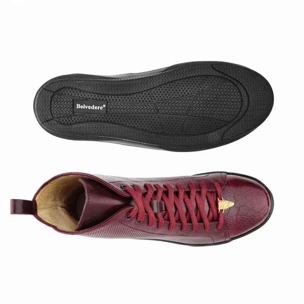 Belvedere Elio Calfskin & Ostrich High Top Sneakers Dark Burgundy