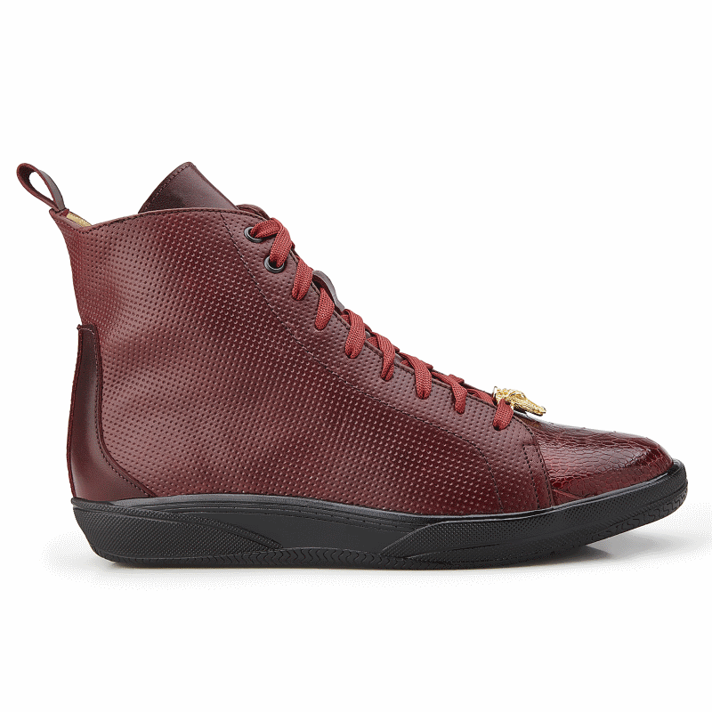 Belvedere Elio Calfskin & Ostrich High Top Sneakers Dark Burgundy