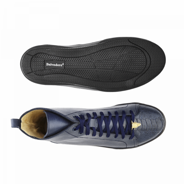 Belvedere Elio Calfskin & Ostrich High Top Sneakers Navy