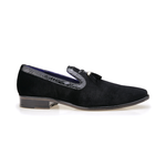 Belvedere Ernesto Velvet & Crocodile Tassel Loafers Black