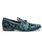Belvedere Ernesto Velvet & Crocodile Tassel Loafers Emerald