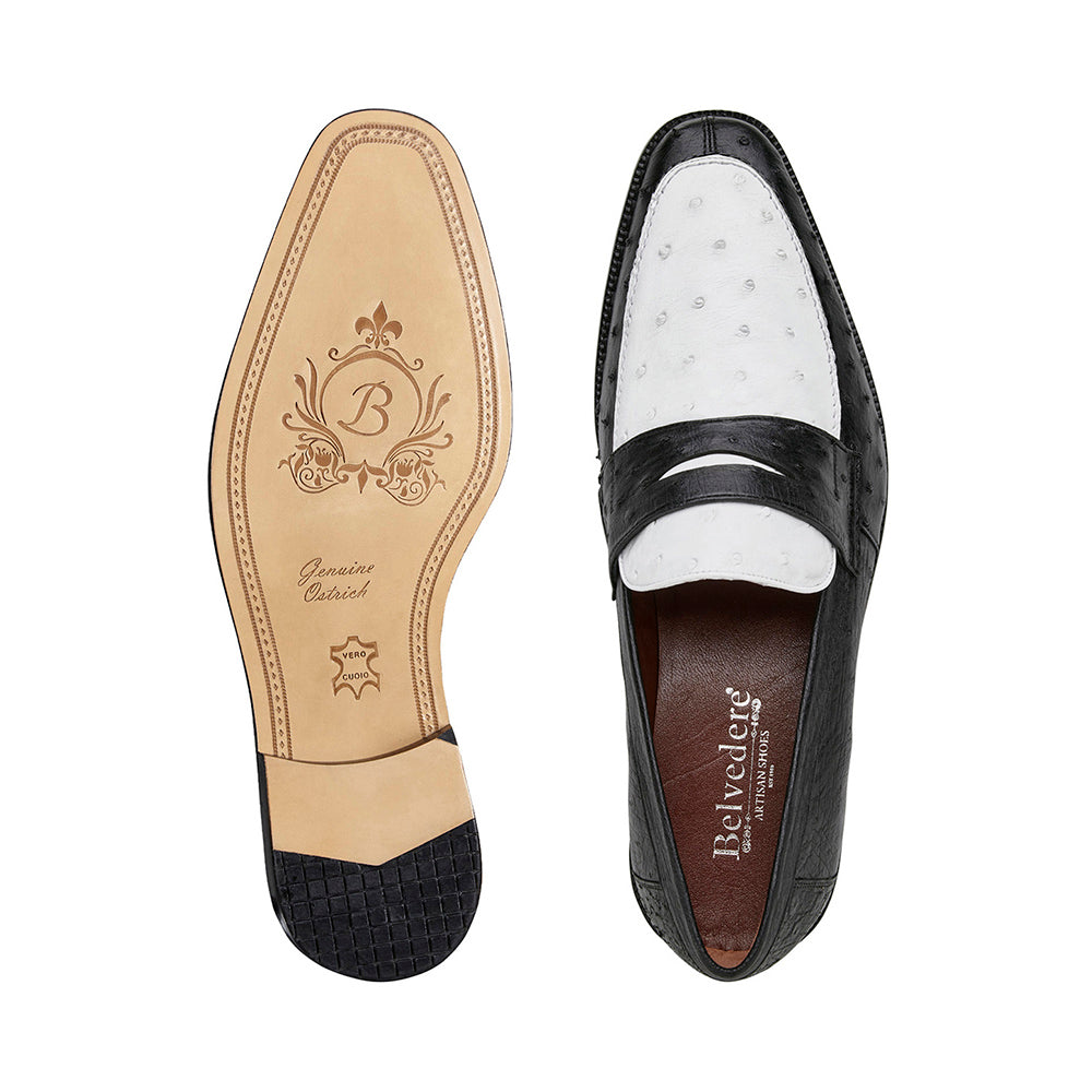 Belvedere Espada Genuine Ostrich Loafers Black/White